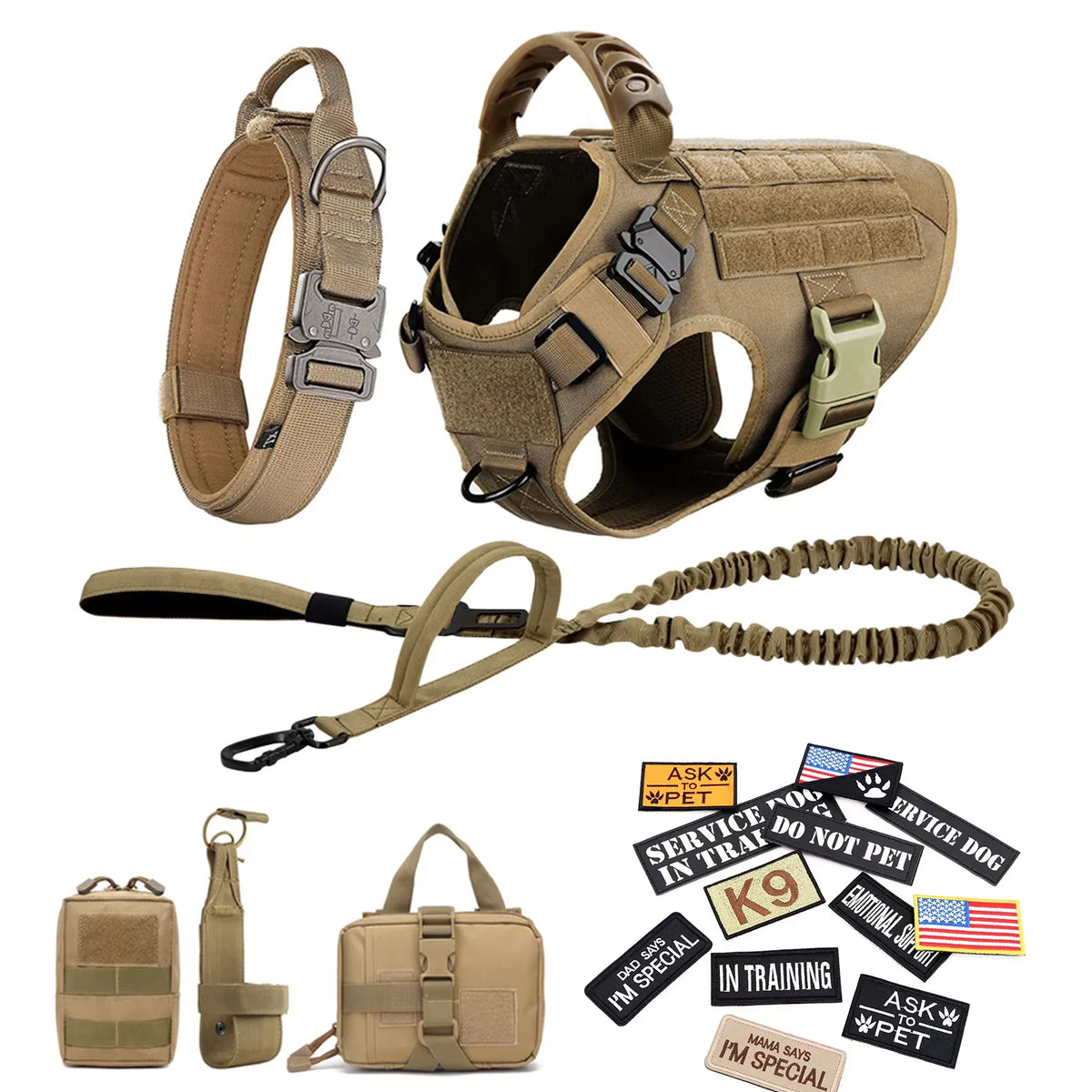 Tactical Dog Harness Vest Set Padded Nylon Quick Release For Large Breeds