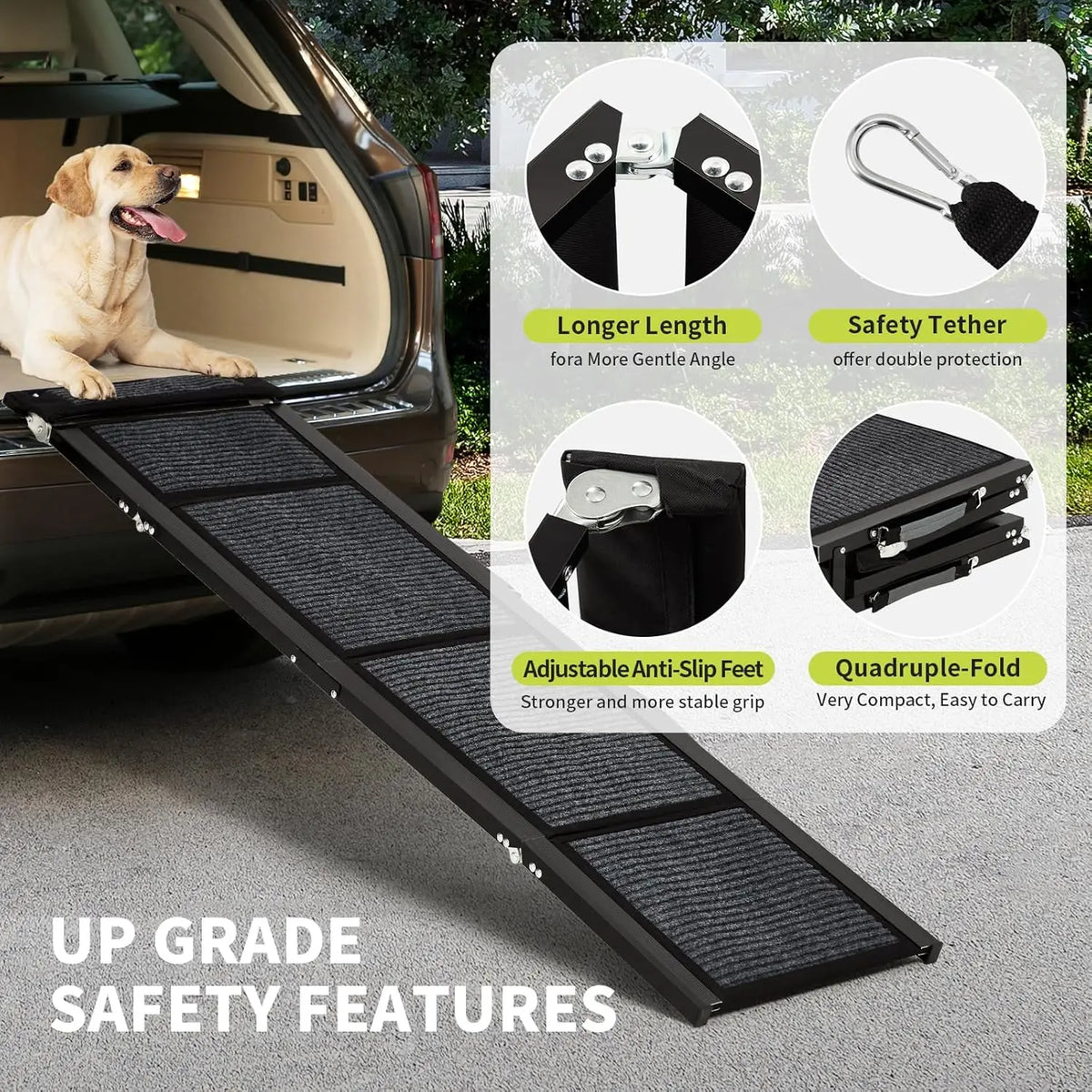 Foldable Dog Car Ramp Non Slip Surface Portable Heavy Duty Pet Ramp 250 Lbs