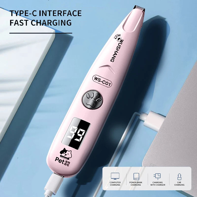 Dog Electric Groomer Trimmer With LED Light Waterproof Low Noise Paw Face Tool