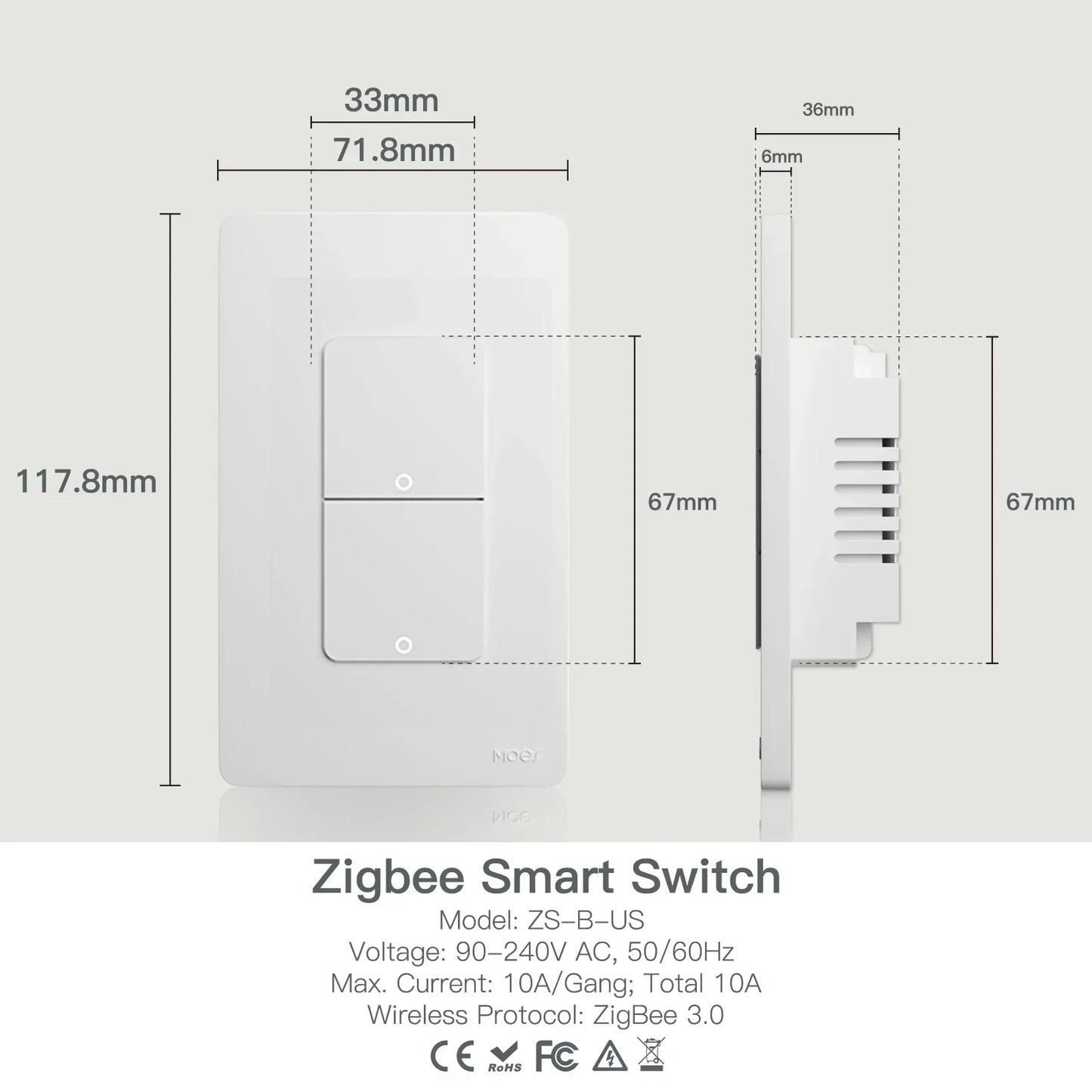 MOES Tuya ZigBee Smart Light Switch Push Button Switch for Alexa Google Home