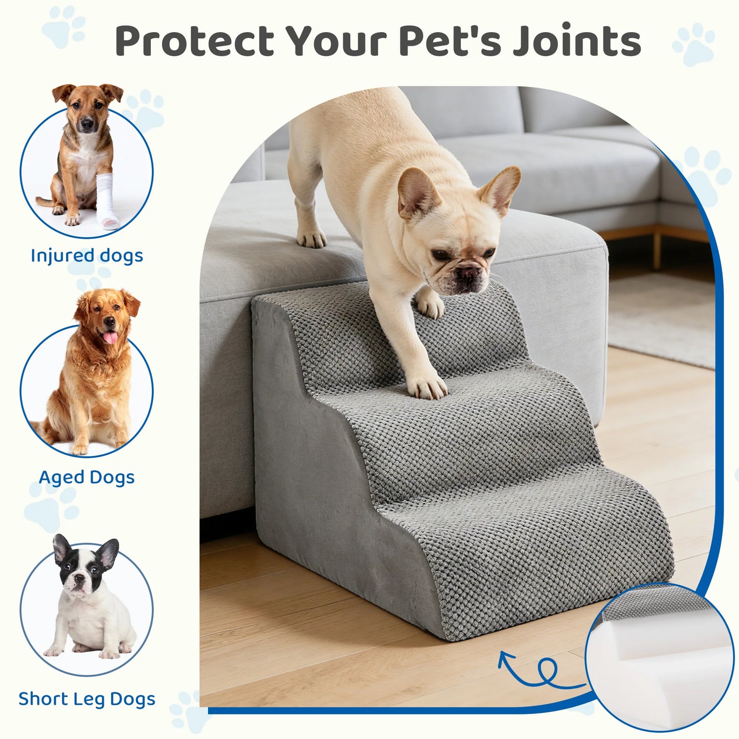Curved High Density Foam Dog Stairs for Small Dogs Non Slip Indoor Ramp