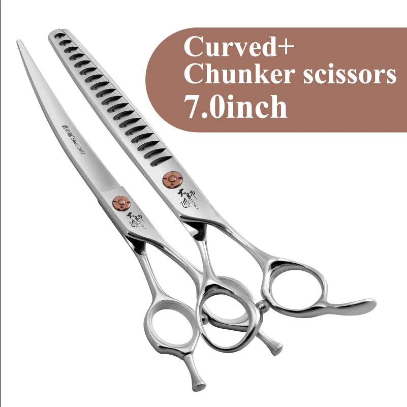 Fenice 7 Inch Stainless Steel Dog Grooming Scissors Curved Thinning Shears