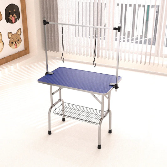 Grooming Table for Dogs and Cats With Adjustable Arm and Clamps 42 Inches Blue