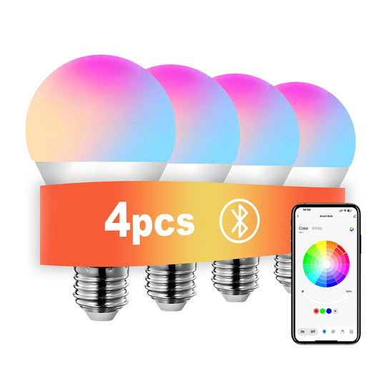 4Pcs RGBCW Smart Light Bulbs Color Changing Dimmable With Music Sync App Control