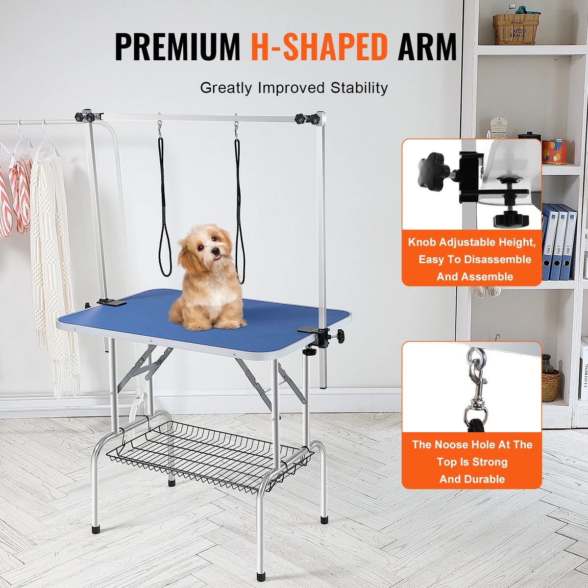 SucceBuy Foldable Pet Grooming Table With Clamp And Safety Loop