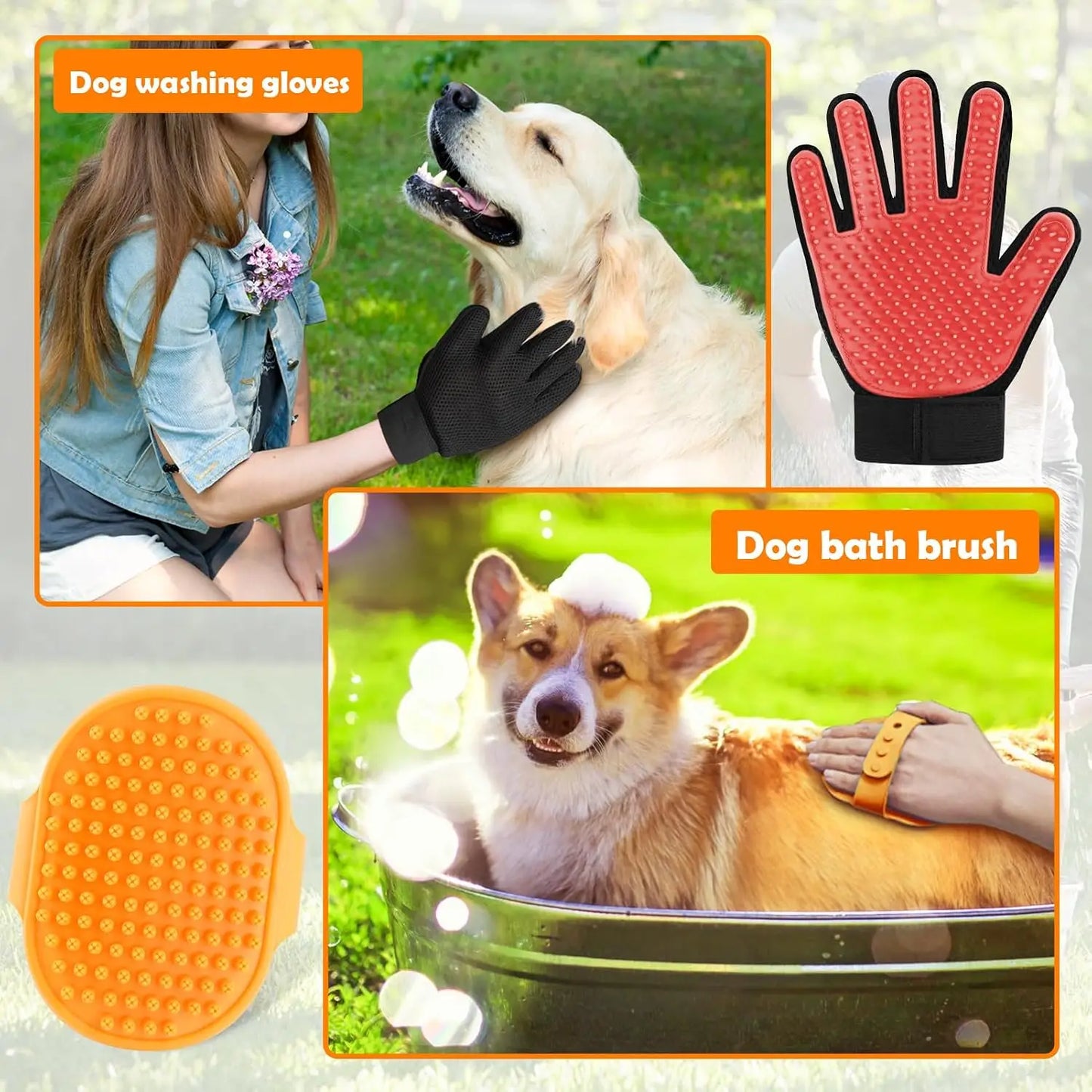 Dog Washing Hose Attachment With 8 Spray Patterns Soap Dispenser Gloves Brush
