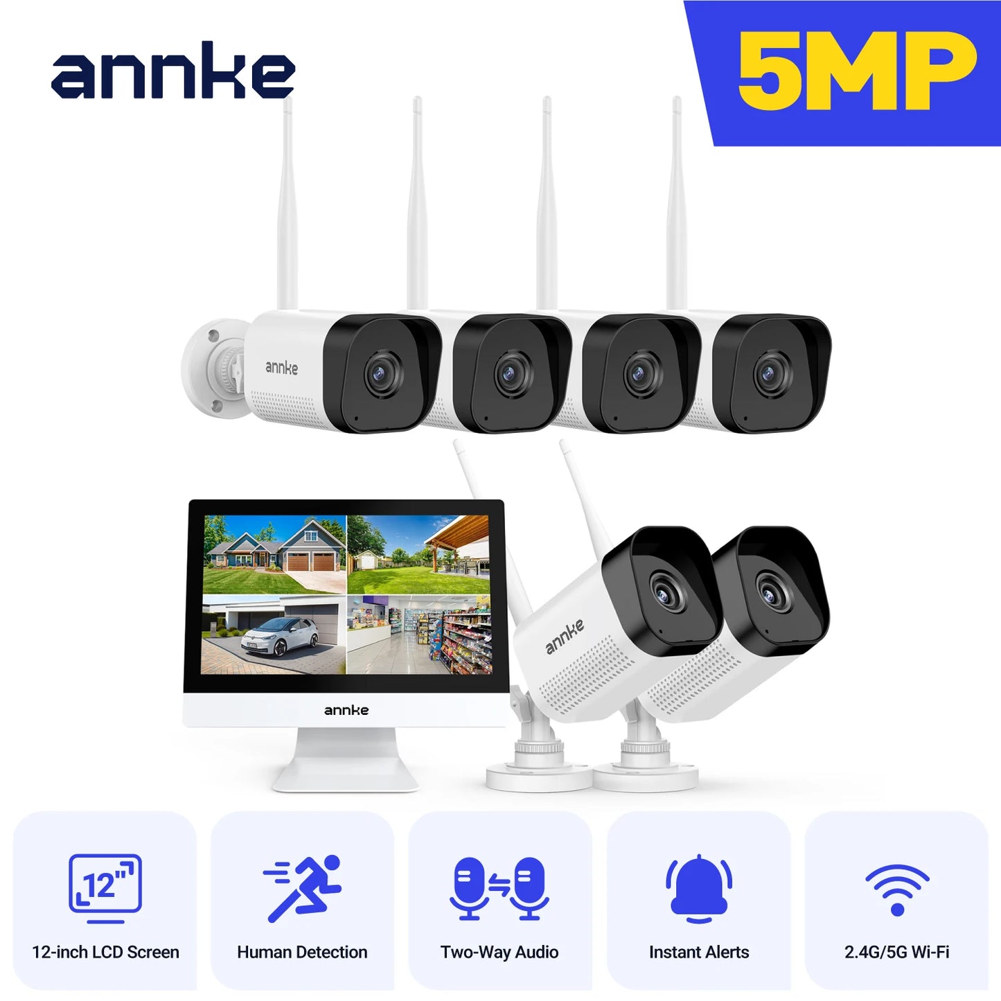 Annke 5MP Wireless Security Camera Kit Outdoor Waterproof NVR 10 Channel Monitor