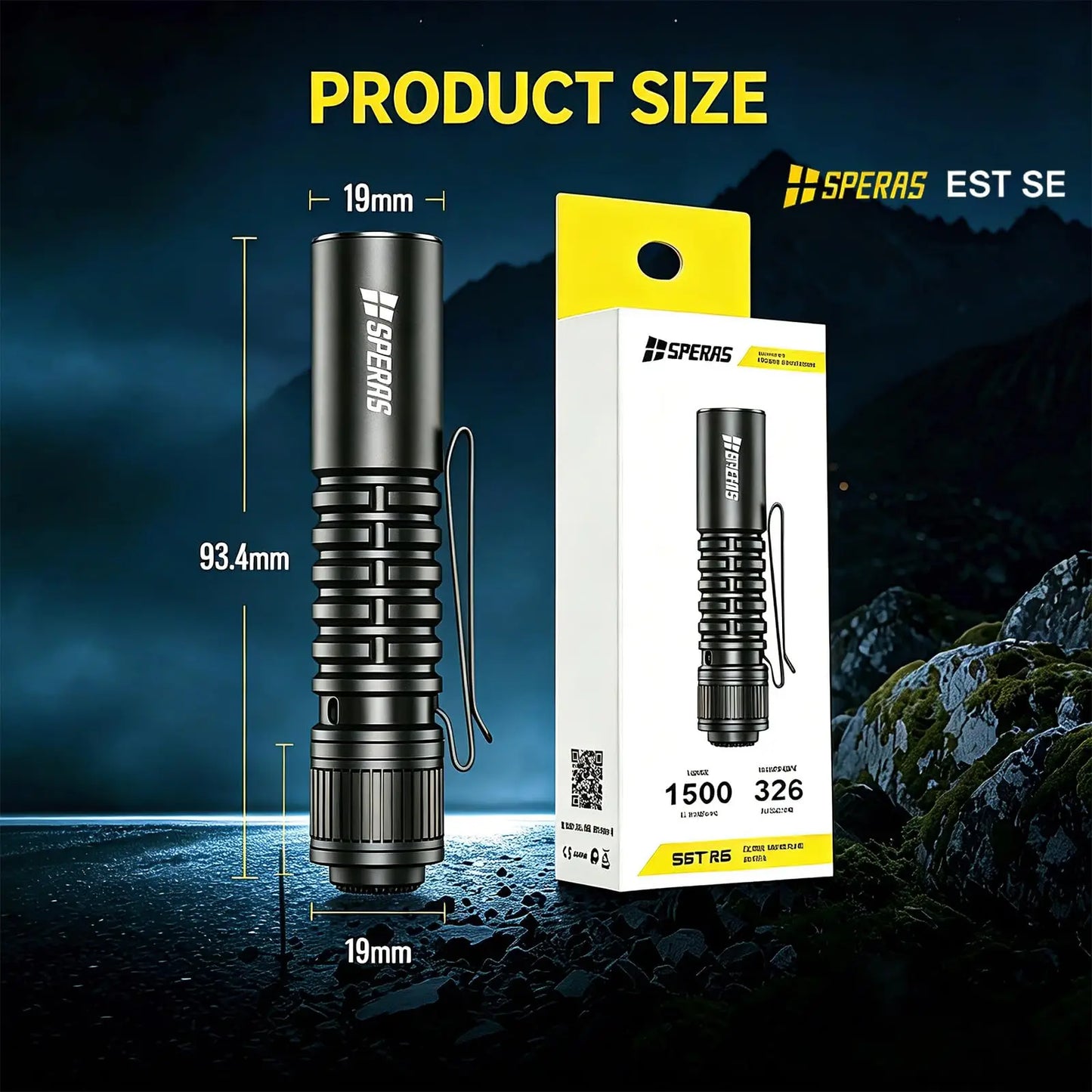 Speras EST SE 1500lm EDC Tactical Flashlight Rechargeable IP68 Waterproof