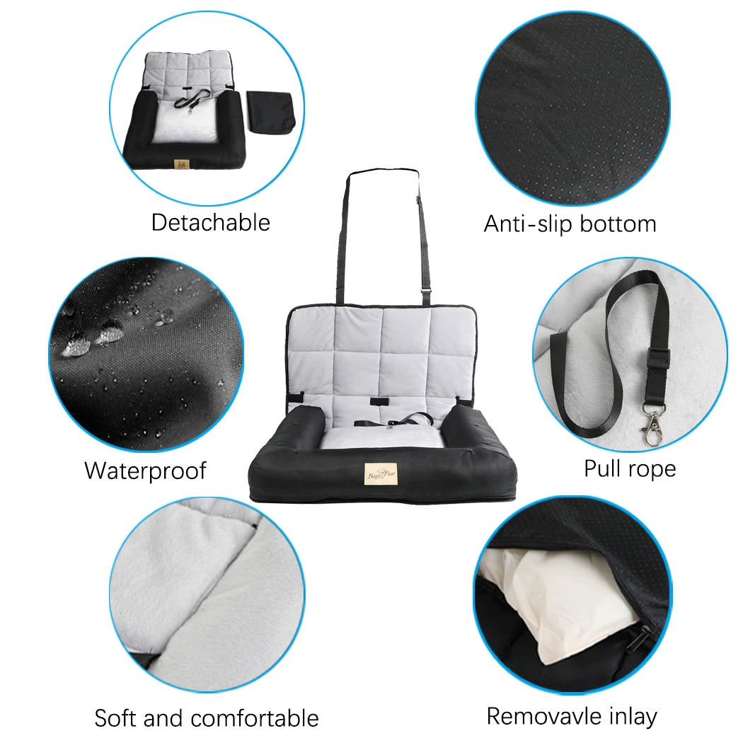 Dog Car Seat Bed Waterproof Cushion Removable Pad Cover And Safety Belt 3 Sizes