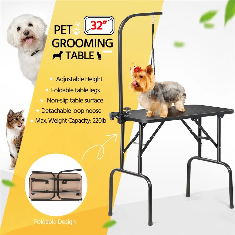 Foldable Pet Grooming Table With Height Adjustable Arm And Legs For Home Use