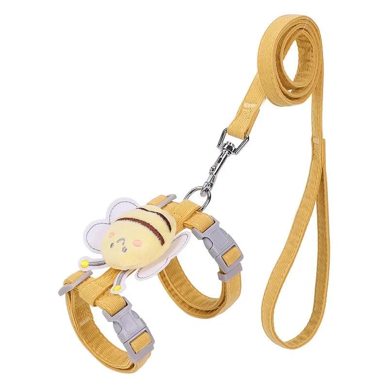 Cartoon Bee Cat Harness And Leash Set Adjustable For Small And Medium Pets