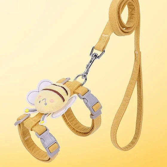 Cartoon Bee Cat Harness And Leash Set Adjustable For Small And Medium Pets