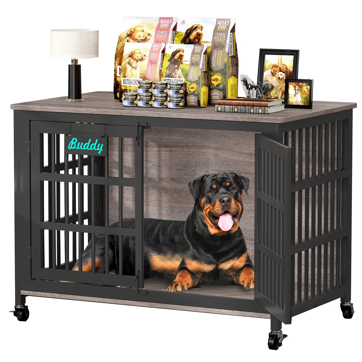 Dog Crate Furniture Casters Heavy Duty Kennel For Large Medium Dogs TV Stand