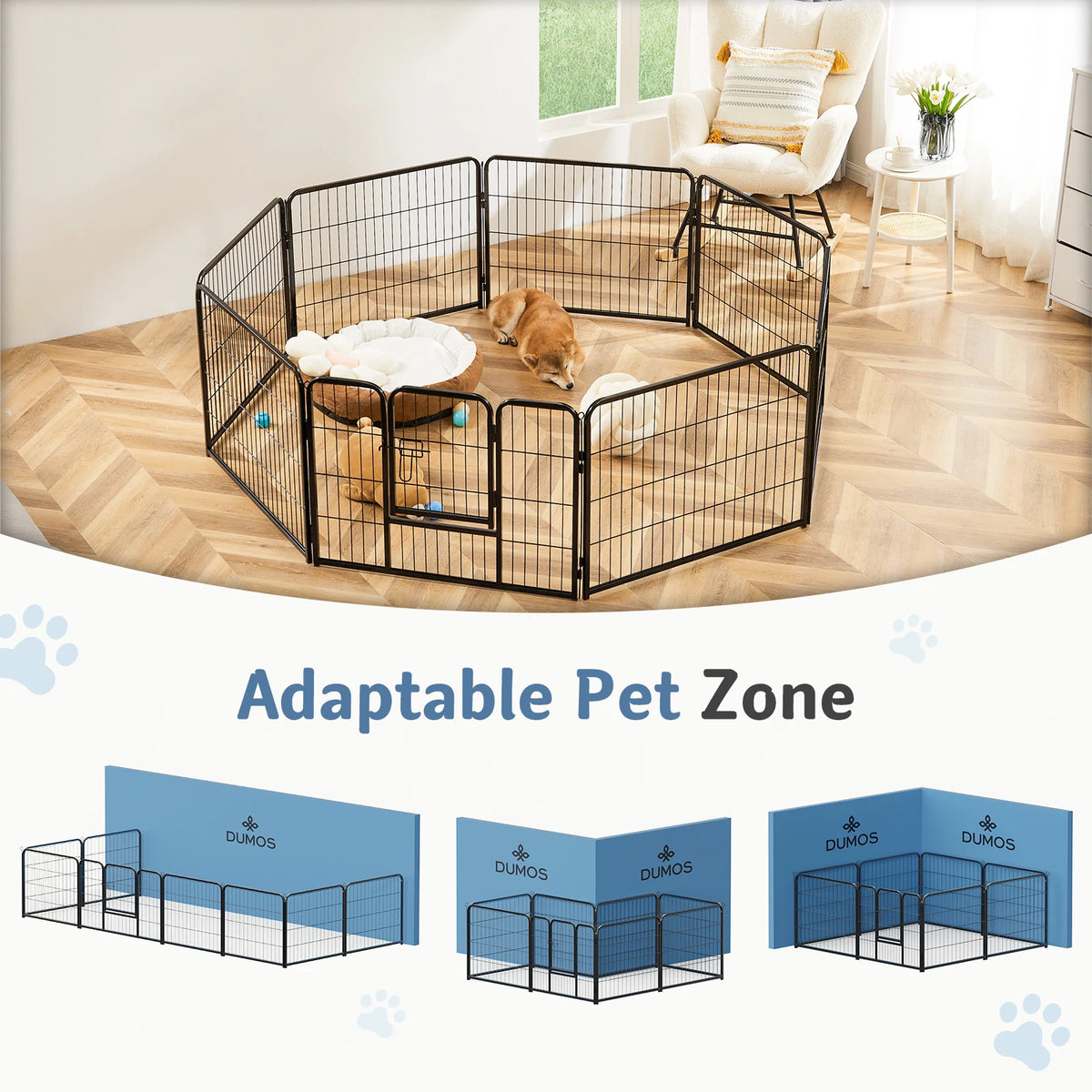 JHK 8 Panels Metal Dog Playpen Foldable Adjustable Exercise Fence