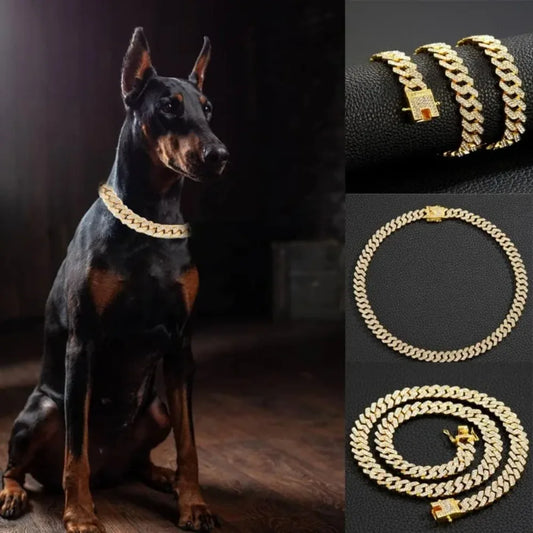 Cuban Chain Dog Collar Stainless Steel Adjustable Buckle for Small Medium Breeds