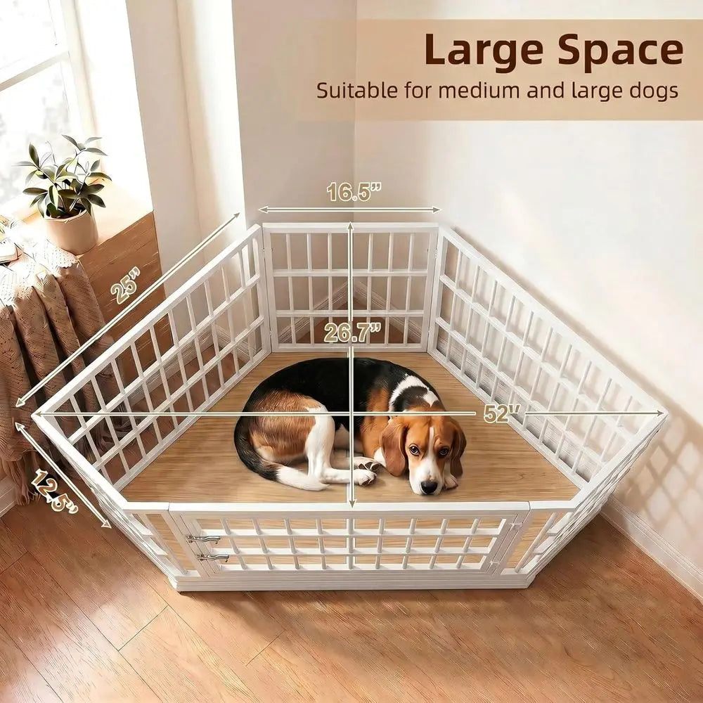 52 Inch Wooden Dog Crate And Side Table For Large Indoor Pets