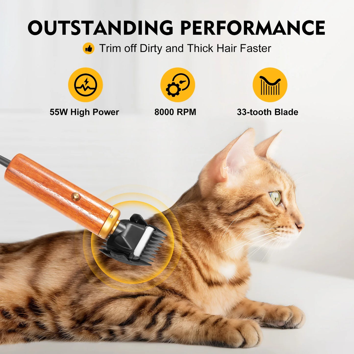 Electric Pet Clipper 55W Corded Animal Shears Dogs Low Noise Wooden Handle