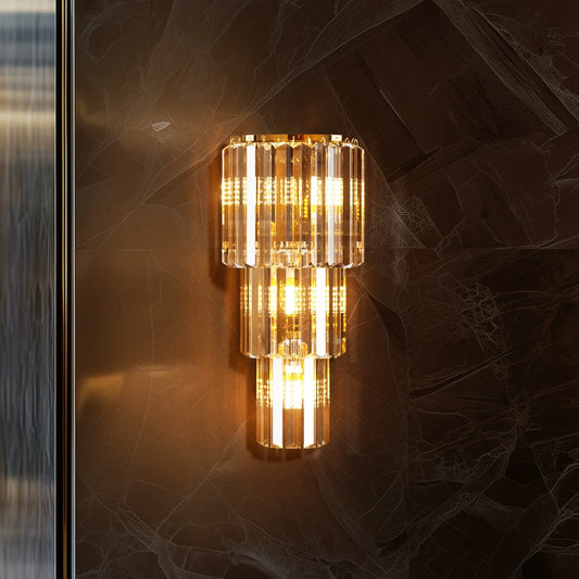 LUVODI Modern 3 Layer Crystal Wall Lamp E14 Dimmable LED Sconce Gold