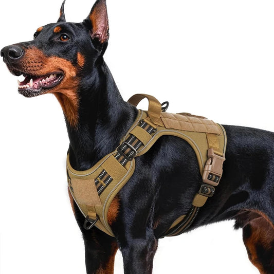 Large Dog Harness No Pull Tactical Vest With Molle Handle Reflective Brown L