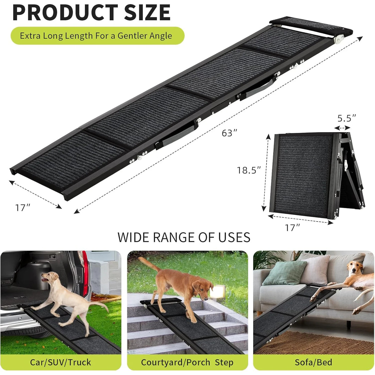 Foldable Dog Car Ramp Non Slip Surface Portable Heavy Duty Pet Ramp 250 Lbs