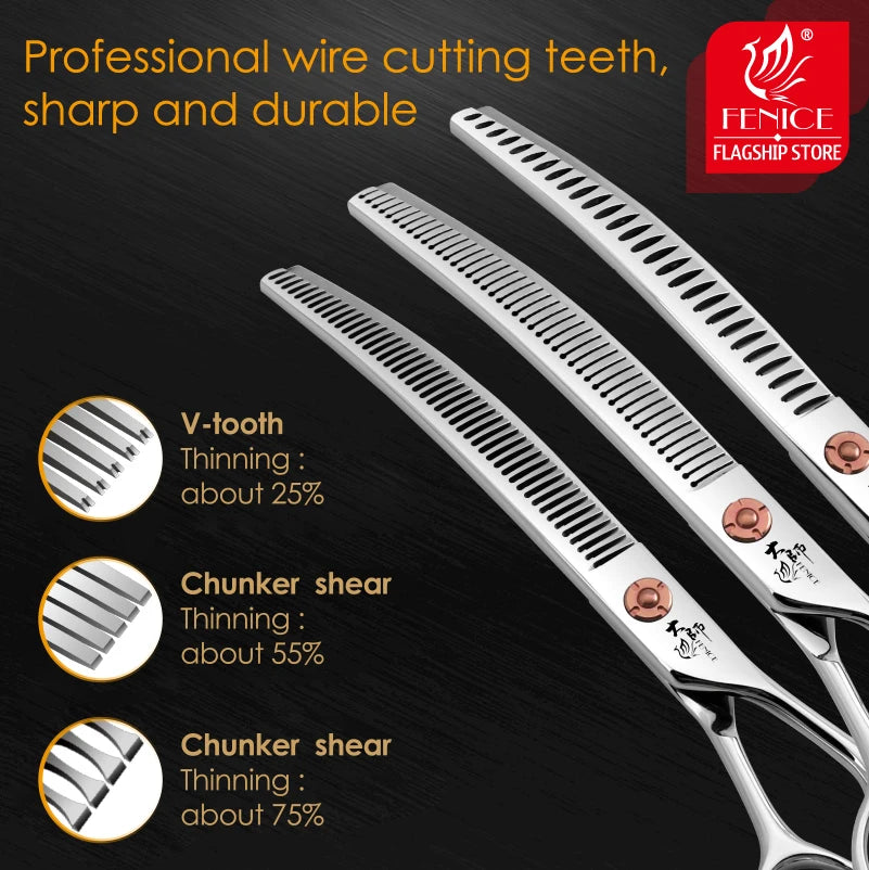 Fenice 7 Inch Stainless Steel Dog Grooming Scissors Curved Thinning Shears