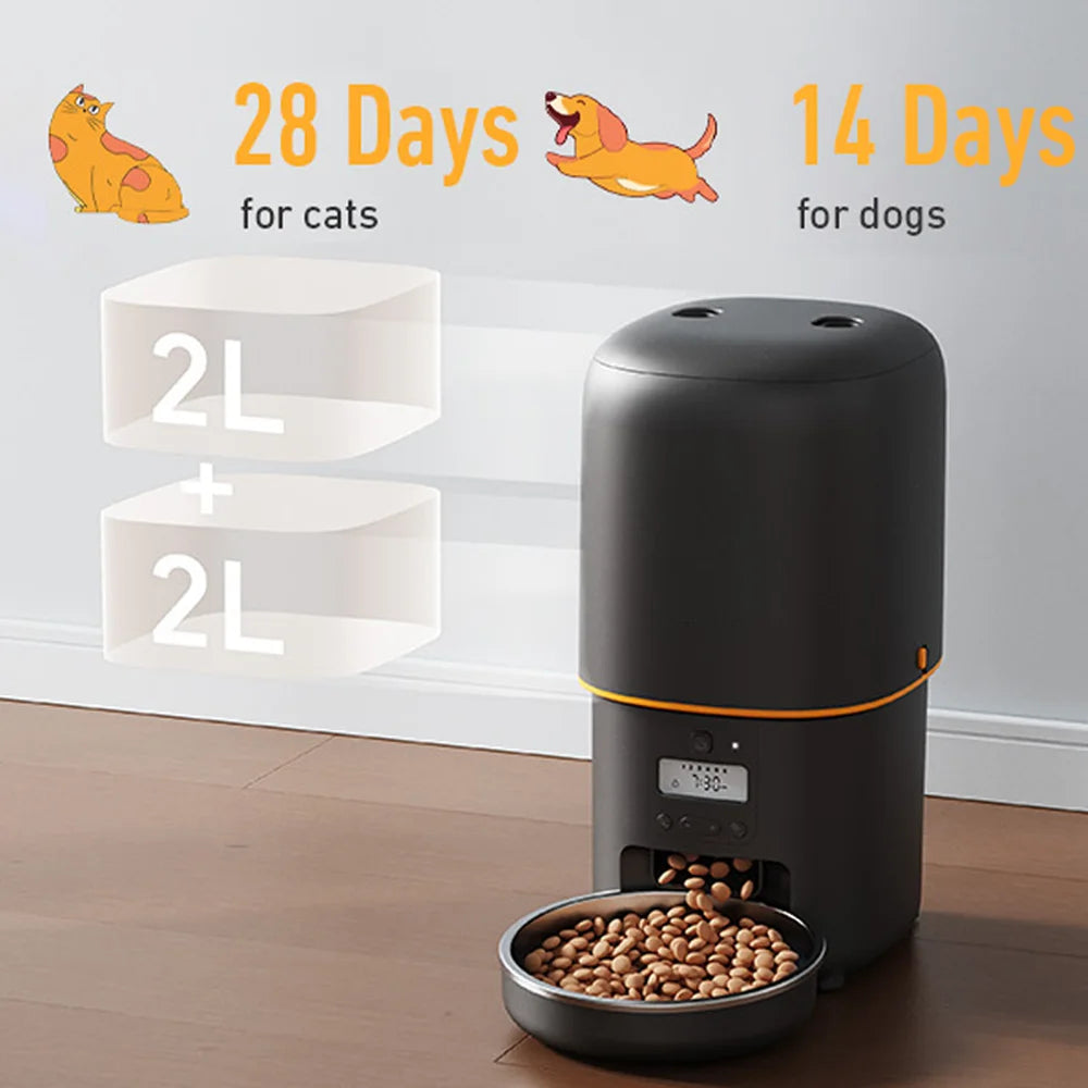 Nityers 4L Automatic Cat Feeder With Timer Voice Recorder And Dual Power Supply