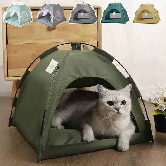 Removable Cat Tent Bed Canvas Sofa Basket Semi Enclosed Cat House Cat Cave