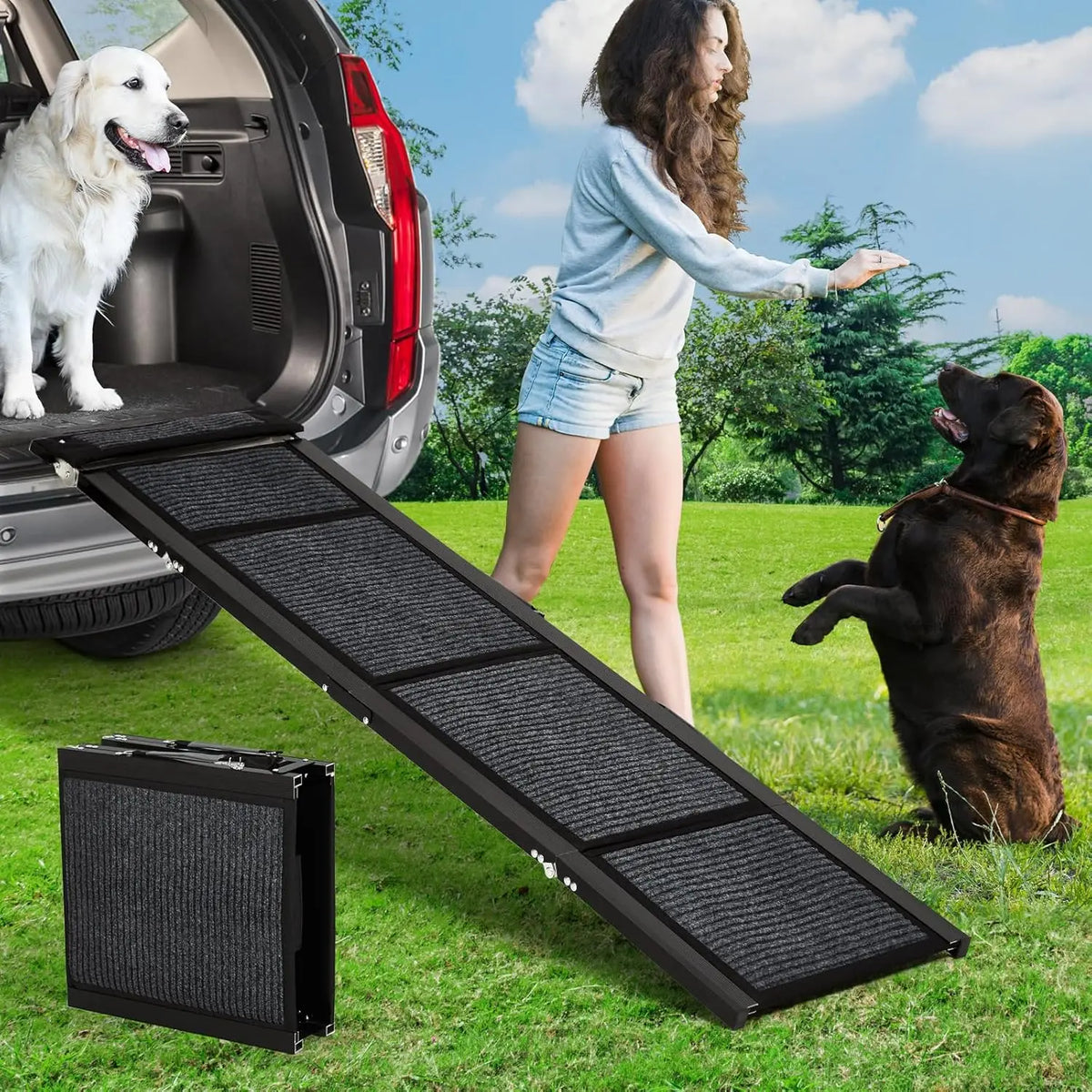 Foldable Dog Car Ramp Non Slip Surface Portable Heavy Duty Pet Ramp 250 Lbs