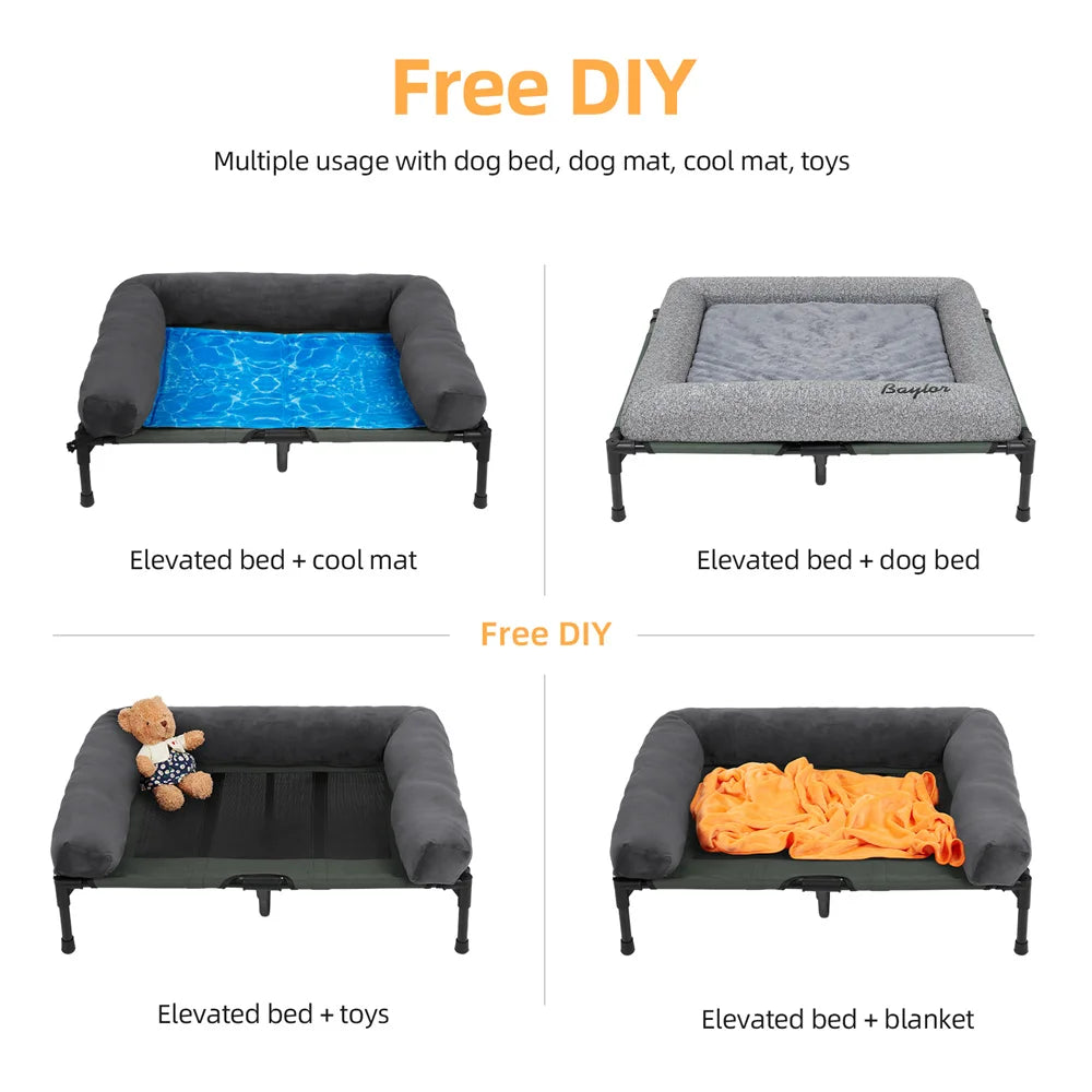 Borwart Outdoor Raised Dog Bed With Cooling Mat And Plush Mat