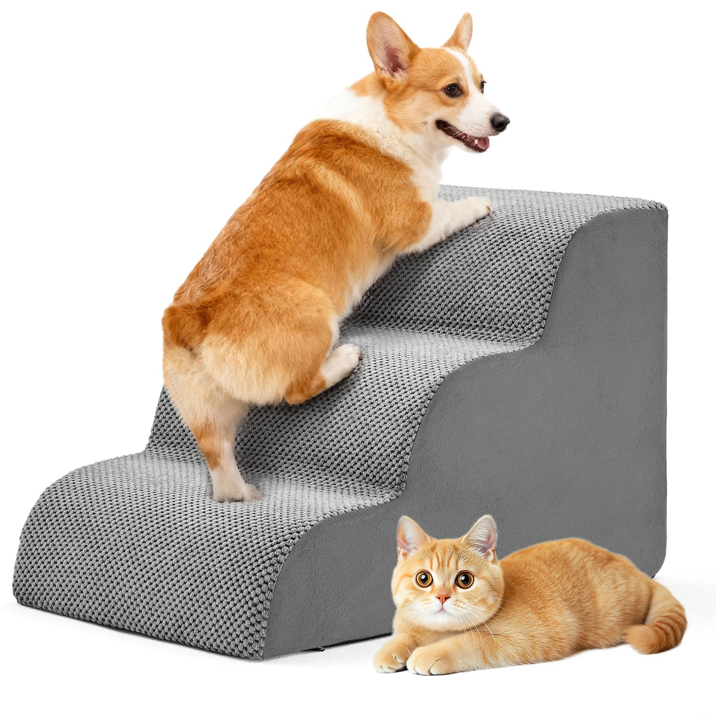 Curved High Density Foam Dog Stairs for Small Dogs Non Slip Indoor Ramp
