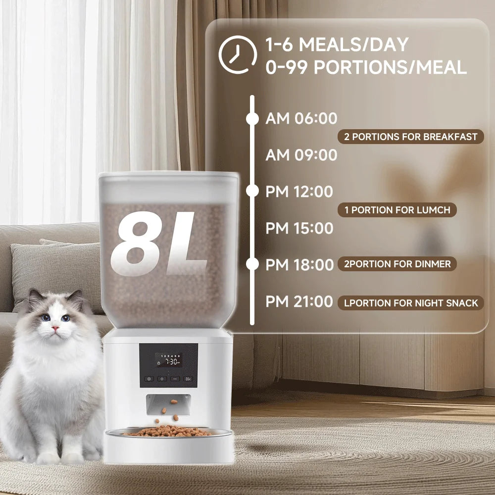 Nityers 8L Automatic Cat Feeder With Stainless Steel Bowl Timed Auto Dispenser