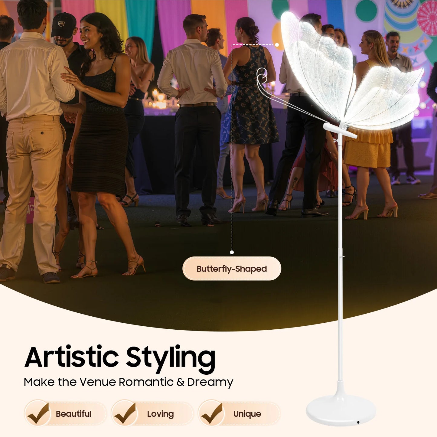 2 Pack Butterfly LED Floor Lamps Wedding Decor Adjustable Height 23 Inches