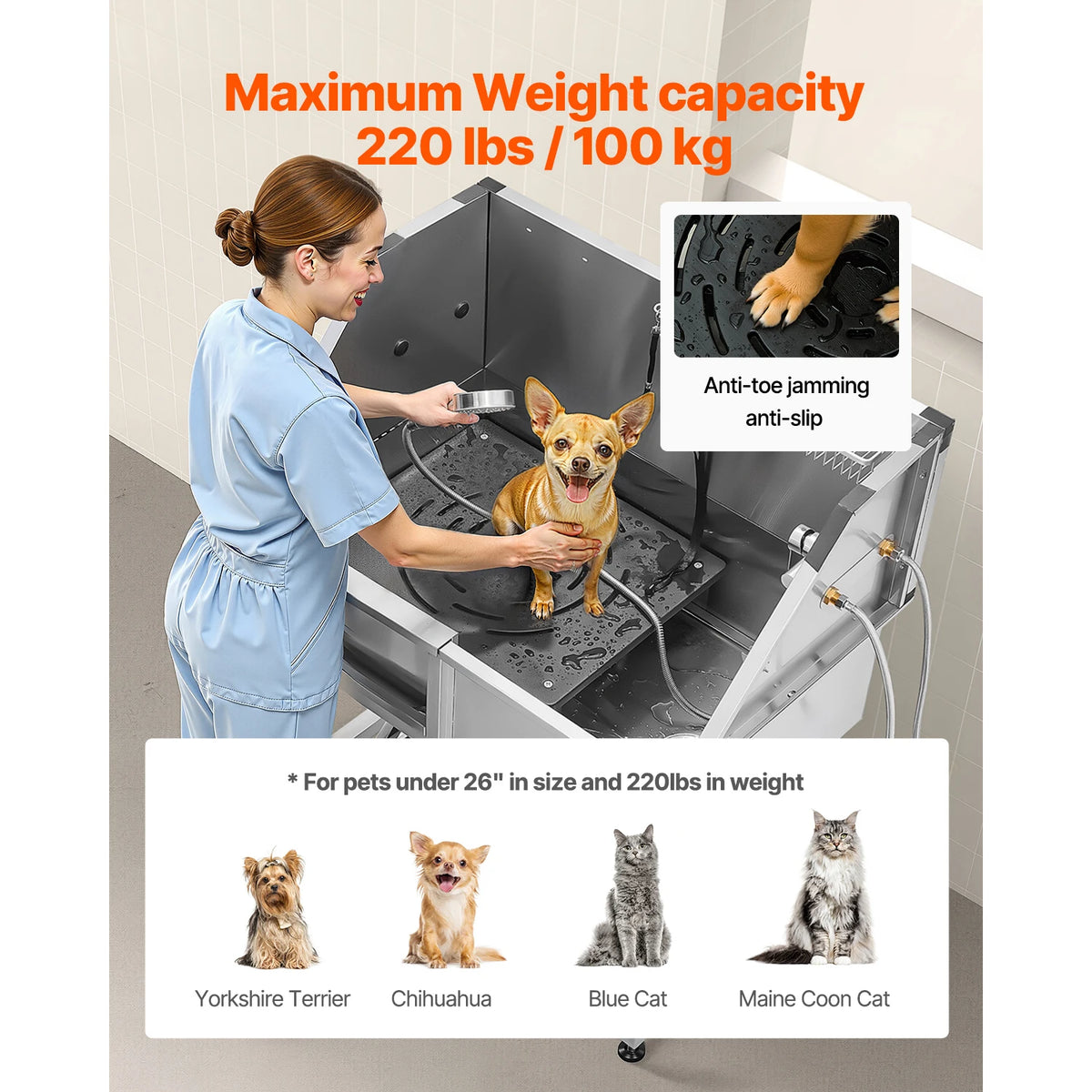 Stainless Steel Dog Washing Station With Shower And Storage Stairs