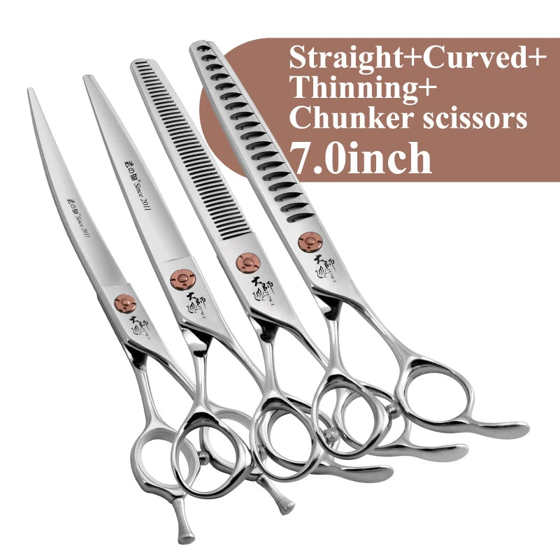 Fenice 7 Inch Stainless Steel Dog Grooming Scissors Curved Thinning Shears