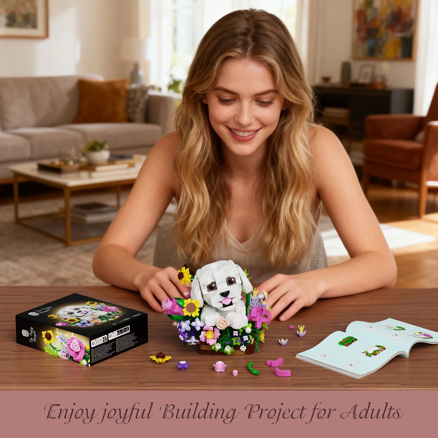 Dogs Bouquet Succulent Building Blocks Set Home Decoration Desktop Ornament Gift