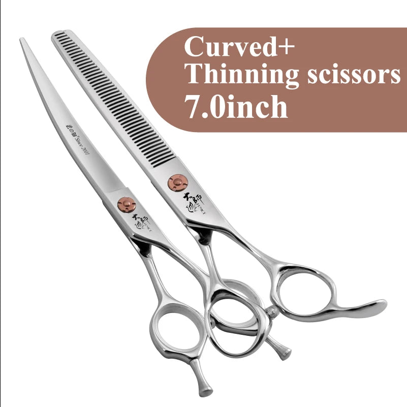 Fenice 7 Inch Stainless Steel Dog Grooming Scissors Curved Thinning Shears