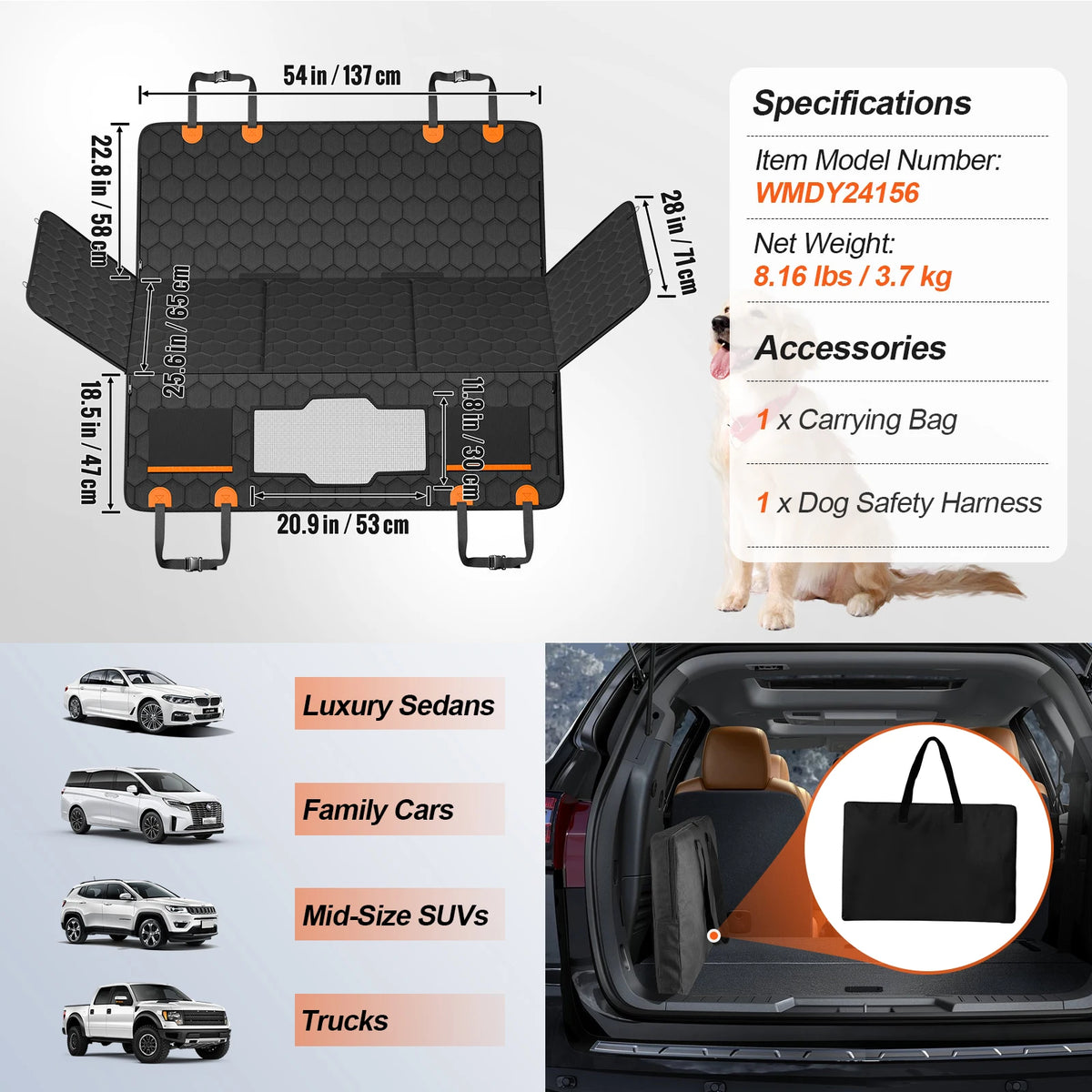 SucceBuy Dog Car Seat Cover Back Seat Extender 350 Lbs Pet Hammock With Storage