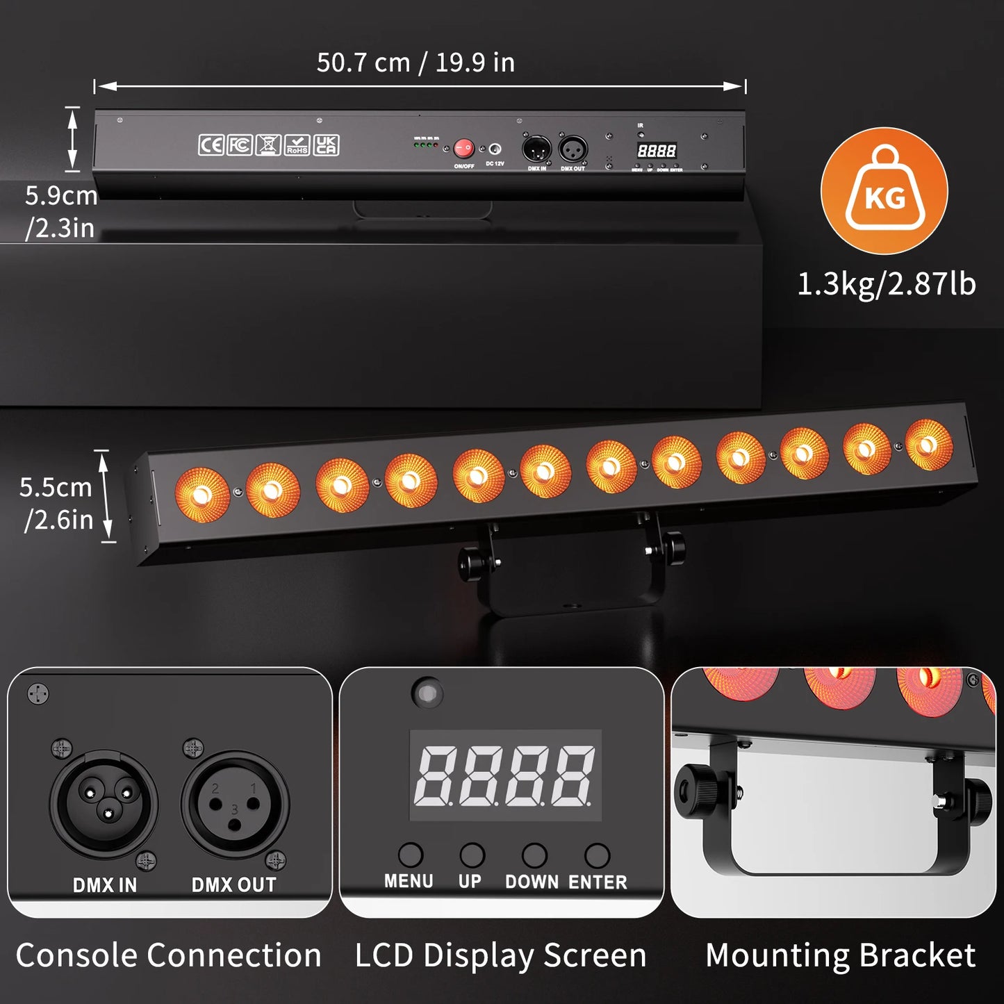 U'King 2Pcs RGBWA UV Wall Washer Light DMX512 12x6W LED Rechargeable Stage Light