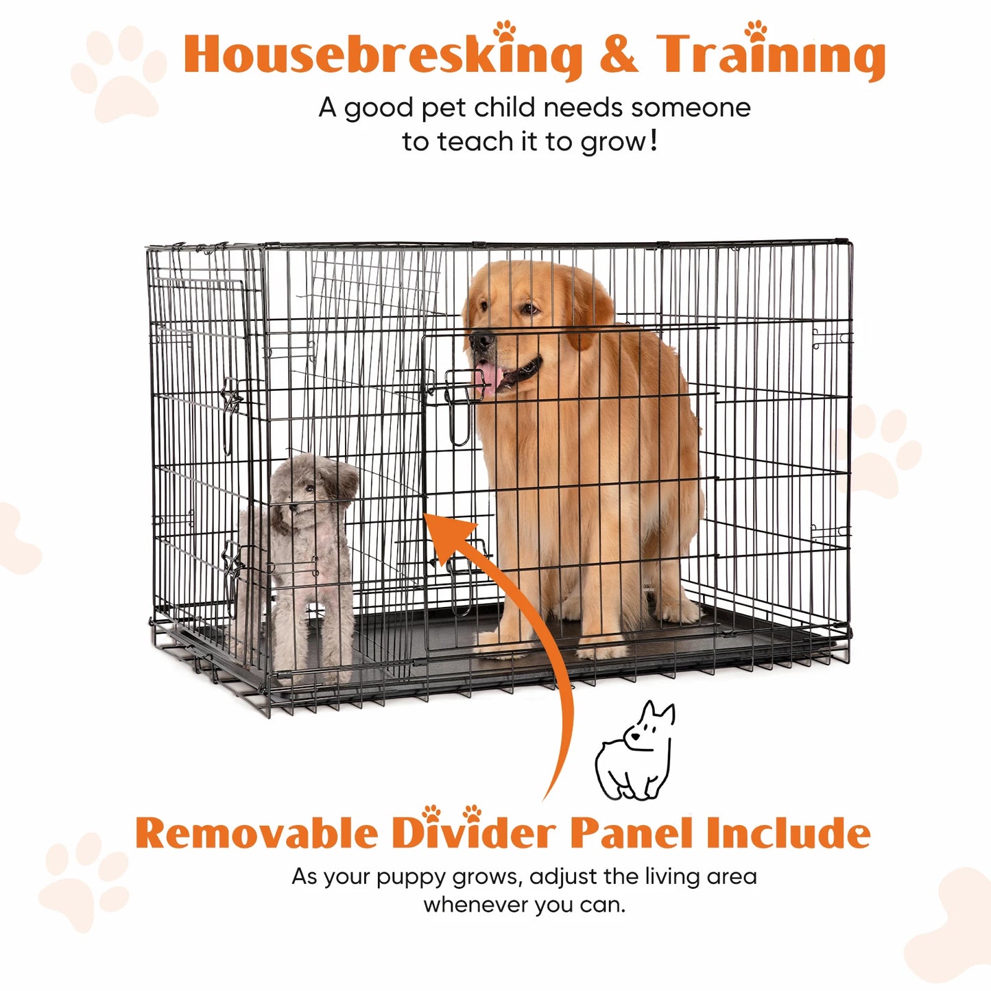 JHK 48 Inch Double Door Folding Metal Wire Dog Cage with Leak Proof Pan