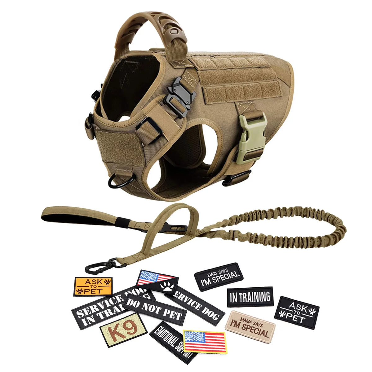 Tactical Dog Harness Vest Set Padded Nylon Quick Release For Large Breeds