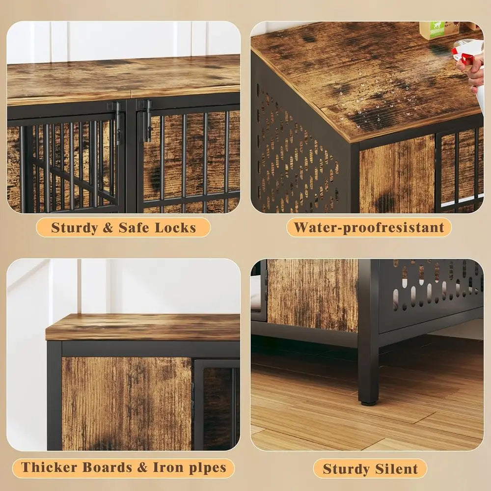 Large Double Dog Cage Metal Wood With Removable Divider Indoor Heavy Duty