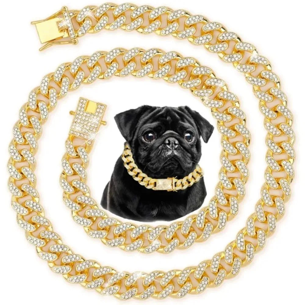 Cuban Chain Dog Collar Stainless Steel Adjustable Buckle for Small Medium Breeds