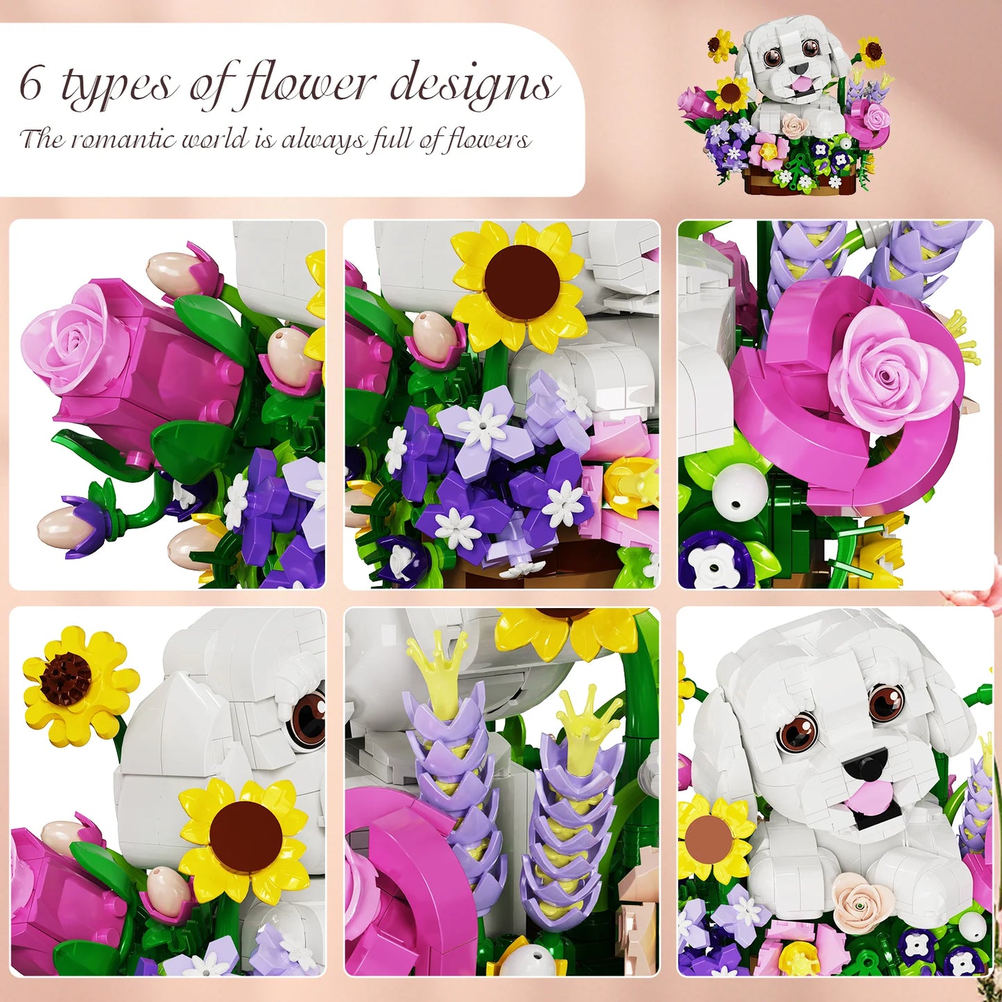 Dogs Bouquet Succulent Building Blocks Set Home Decoration Desktop Ornament Gift