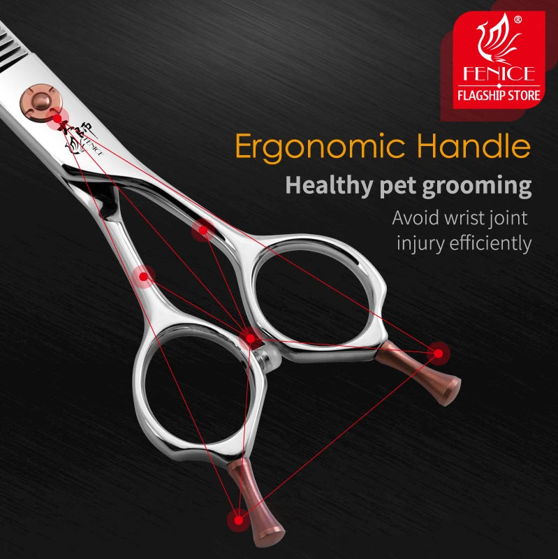 Fenice 7 Inch Stainless Steel Dog Grooming Scissors Curved Thinning Shears