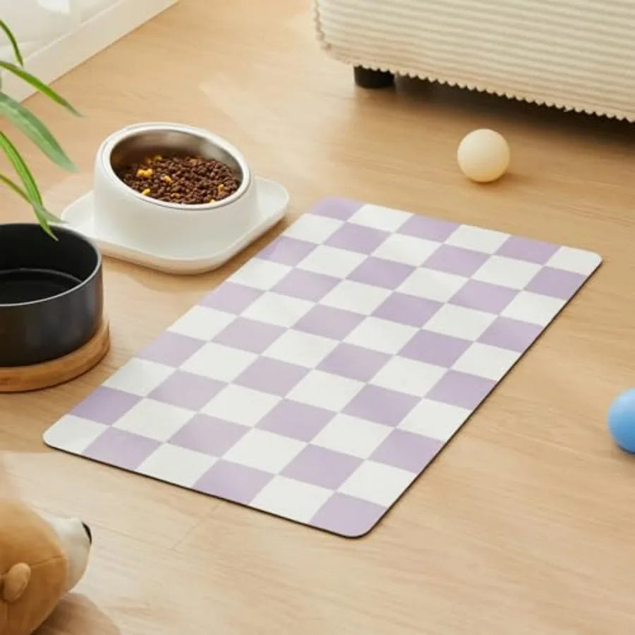 Checkered Dog Feeding Mat Absorbent Pad For Food And Water Bowls Green