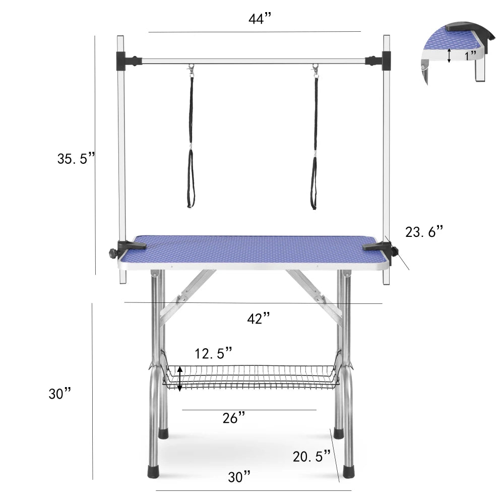 Grooming Table for Dogs and Cats With Adjustable Arm and Clamps 42 Inches Blue