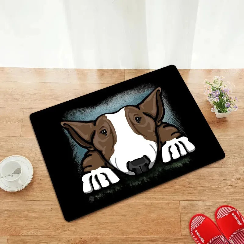 Funny Bull Terrier Flannel Area Rug Soft Carpet For Bedroom Living Room Decor