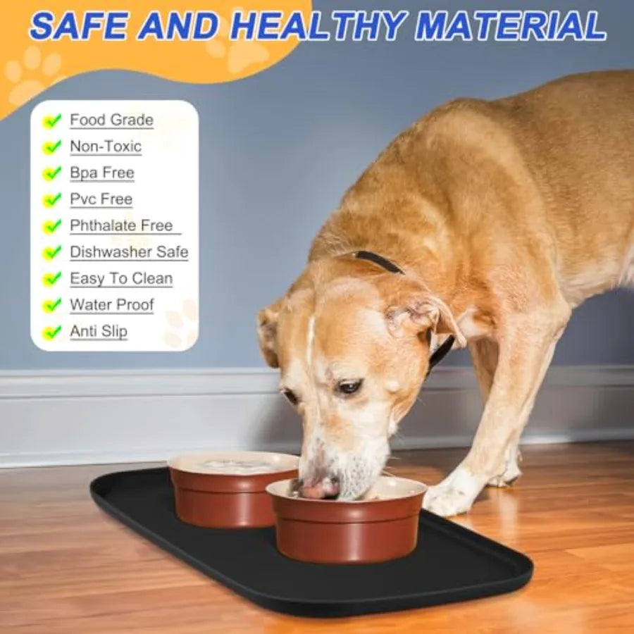 Pet Food Mat With Raised Edge For Food And Water Bowls Dog Waterproof Floor Mat