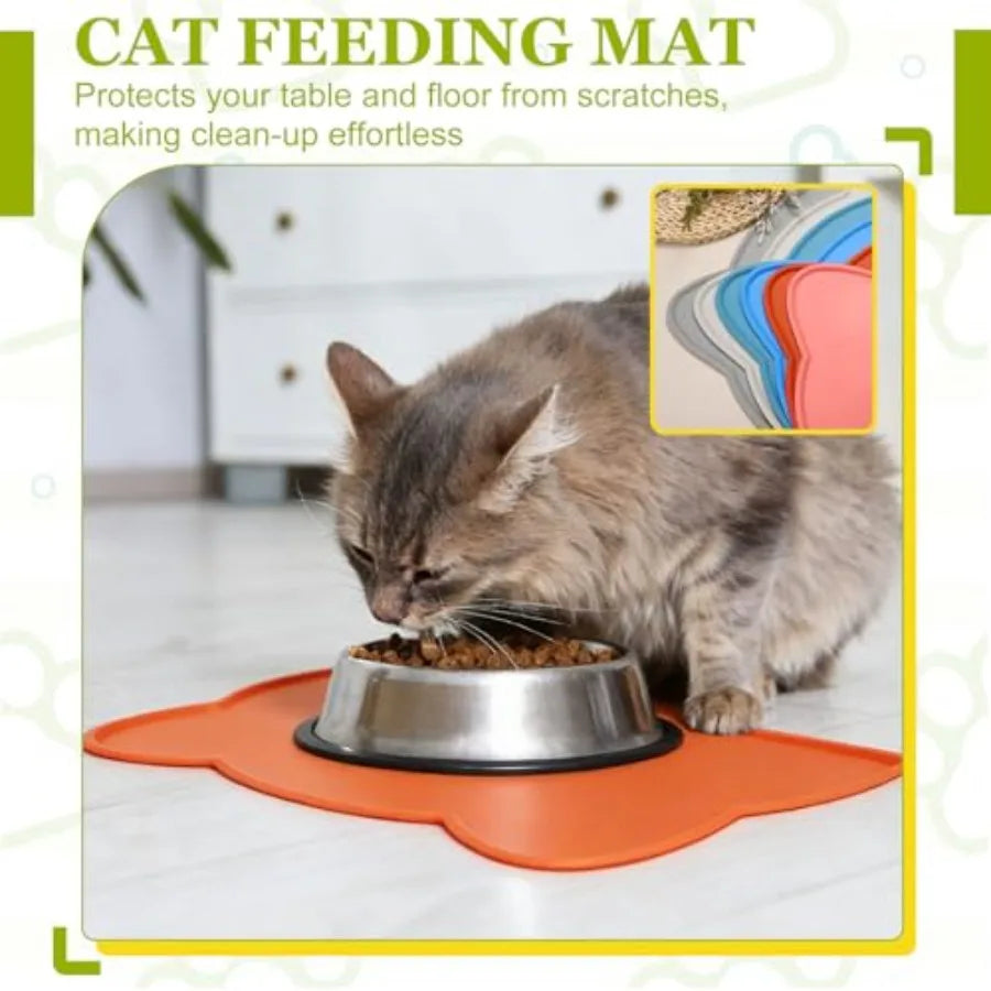 Cat Feeding Mat 17x9 Inch Silicone Non Slip Waterproof Tray With Raised Edge