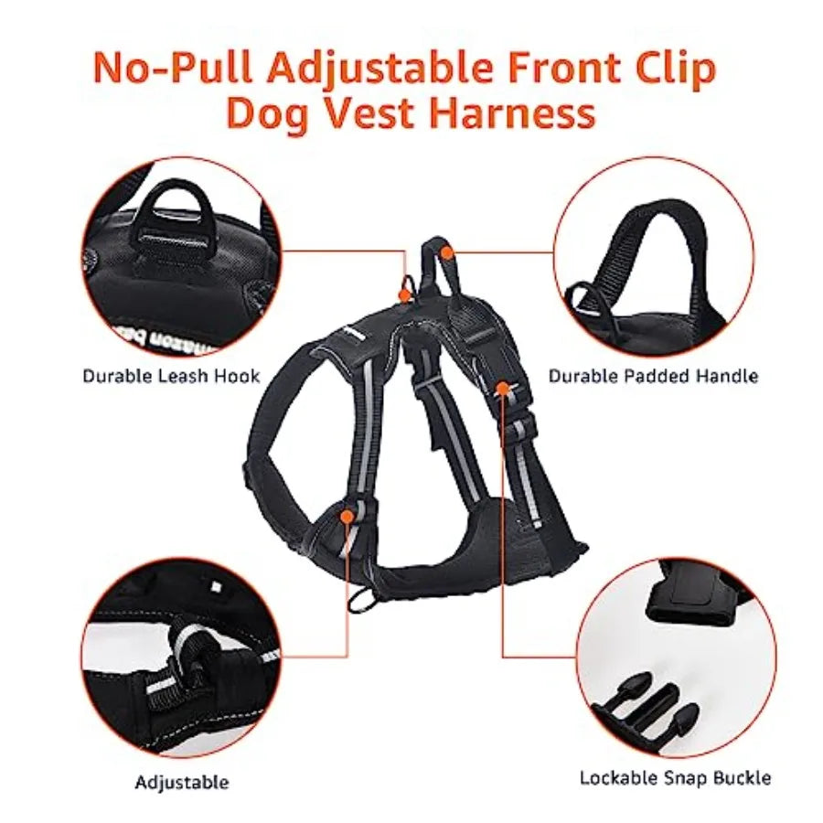 No Pull Dog Harness Soft Padded Adjustable Vest With Reflective Stripes Black